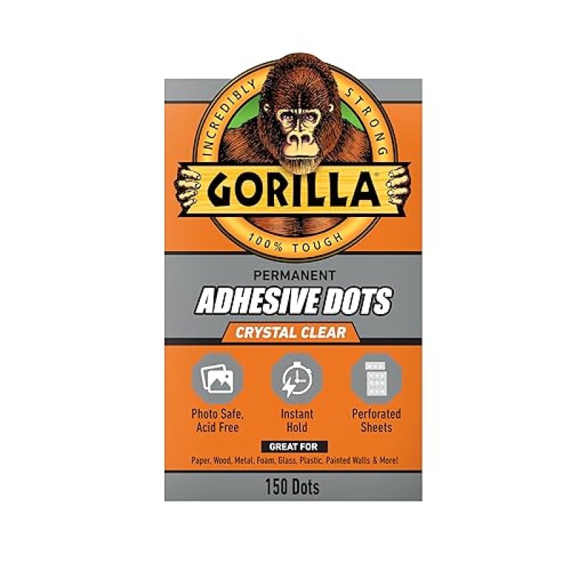 GORILLA CLEAR DOUBLE-SIDED PERMANENT ADHESIVE DOTS, 0.5 DIAMETER, 150 PIECES, PHOTO SAFE