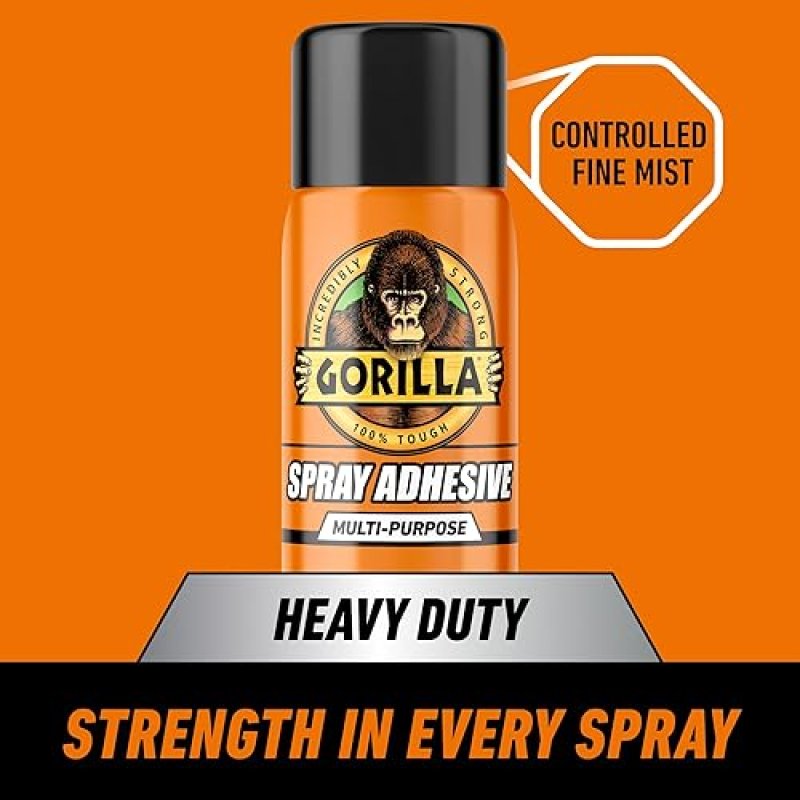 GORILLA HEAVY DUTY CLEAR SPRAY ADHESIVE 14OZ, PACK OF 2 ALL-PURPOSE INDOOR OUTDOOR GLUE