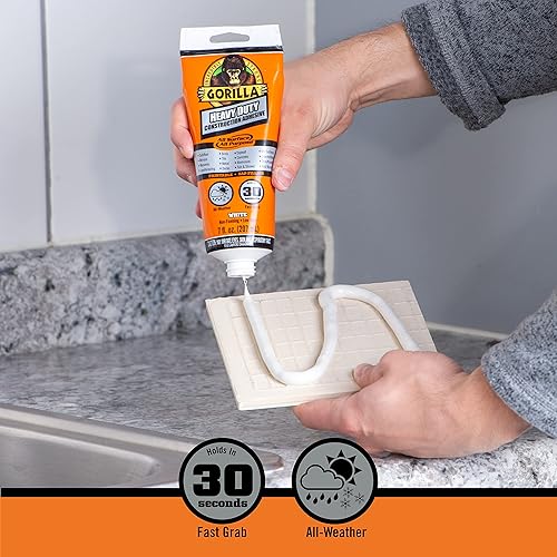 GORILLA HEAVY DUTY CONSTRUCTION ADHESIVE WHITE GLUE 7OZ TUBE PACK OF 2 WATERPROOF GAP FILLING