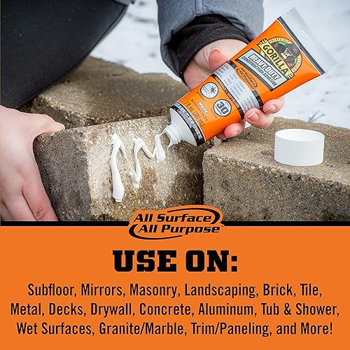 GORILLA HEAVY DUTY CONSTRUCTION ADHESIVE WHITE GLUE 7OZ TUBE PACK OF 2 WATERPROOF GAP FILLING