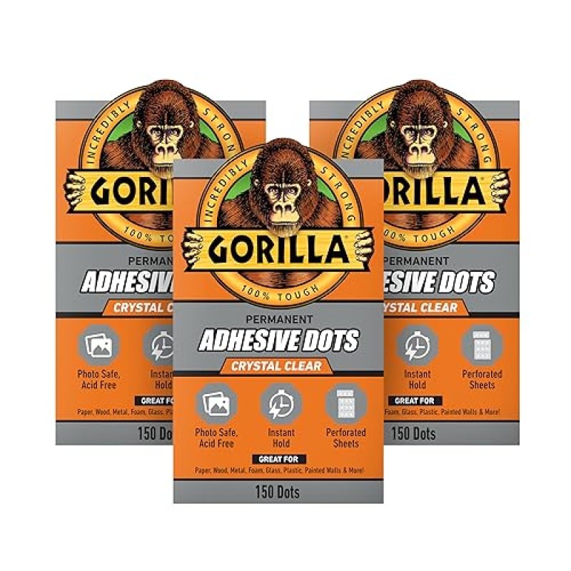 GORILLA CLEAR DOUBLE-SIDED PERMANENT ADHESIVE DOTS, 0.5 DIAMETER, 450 PIECES PACK