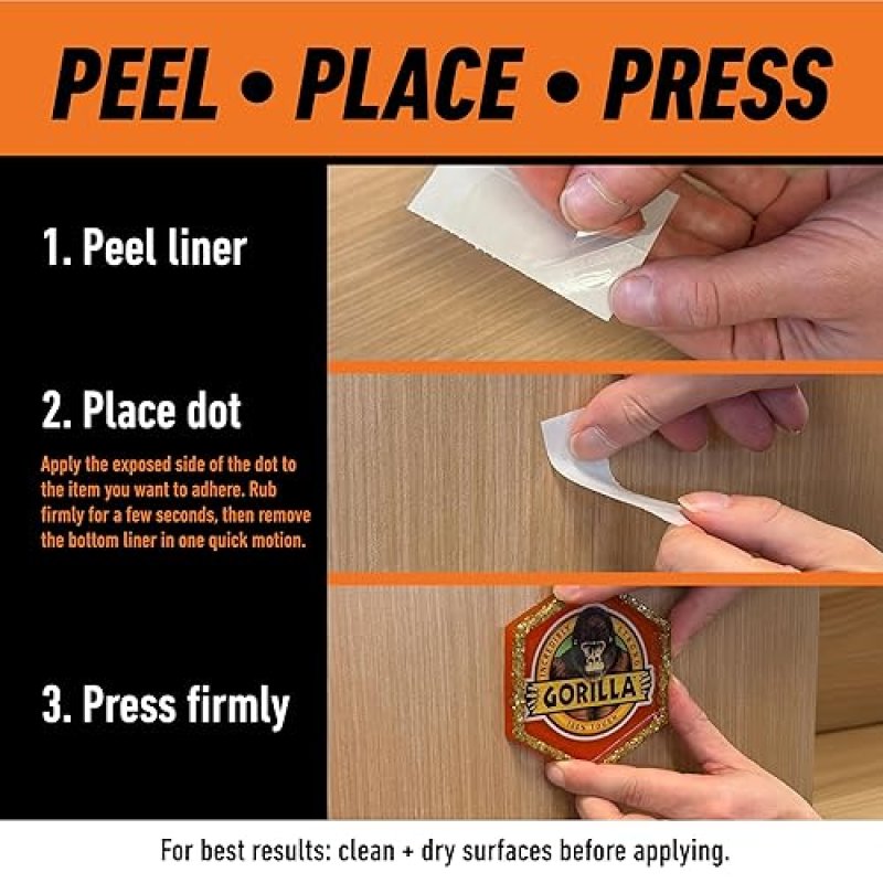 GORILLA CLEAR DOUBLE-SIDED PERMANENT ADHESIVE DOTS, 0.5 DIAMETER, 450 PIECES PACK