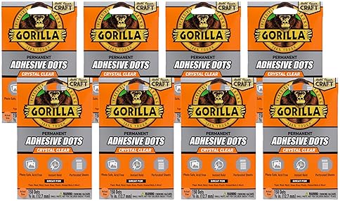 GORILLA CLEAR DOUBLE-SIDED PERMANENT ADHESIVE DOTS 0.5 - 150 PIECES X 8 PACKS, PHOTO SAFE