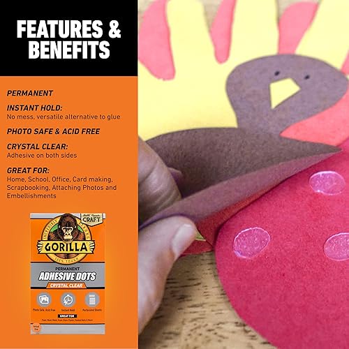 GORILLA CLEAR DOUBLE-SIDED PERMANENT ADHESIVE DOTS 0.5 - 150 PIECES X 8 PACKS, PHOTO SAFE