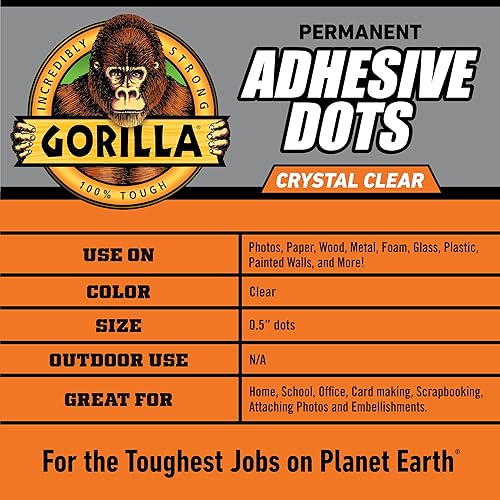 GORILLA CLEAR DOUBLE-SIDED PERMANENT ADHESIVE DOTS 0.5 - 150 PIECES X 8 PACKS, PHOTO SAFE