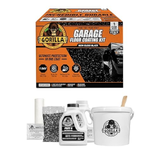 GORILLA EPOXY GARAGE FLOOR COATING KIT 7 PC, 1-CAR, DURABLE HIGH GLOSS BLACK, 275 SQ FT COVERAGE