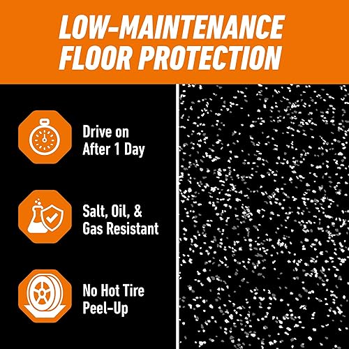 GORILLA EPOXY GARAGE FLOOR COATING KIT 7 PC, 1-CAR, DURABLE HIGH GLOSS BLACK, 275 SQ FT COVERAGE