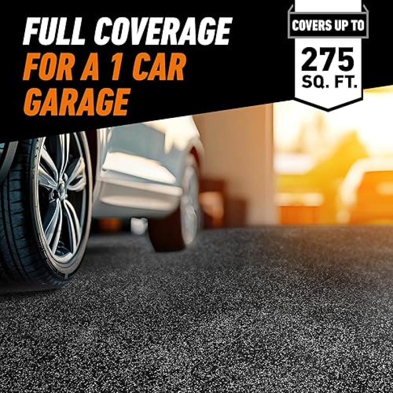GORILLA EPOXY GARAGE FLOOR COATING KIT 7 PC, 1-CAR, DURABLE HIGH GLOSS BLACK, 275 SQ FT COVERAGE