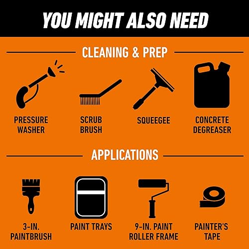 GORILLA EPOXY GARAGE FLOOR COATING KIT 7 PC, 1-CAR, DURABLE HIGH GLOSS GRAY, 275 SQ FT