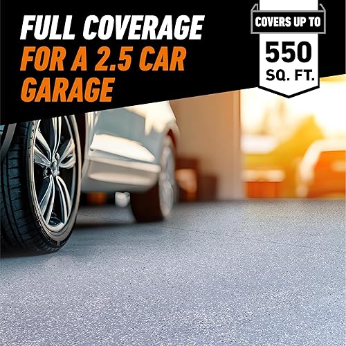 GORILLA EPOXY GARAGE FLOOR COATING KIT 12 PC, 2.5-CAR, DURABLE GRAY HIGH GLOSS, 550 SQ FT