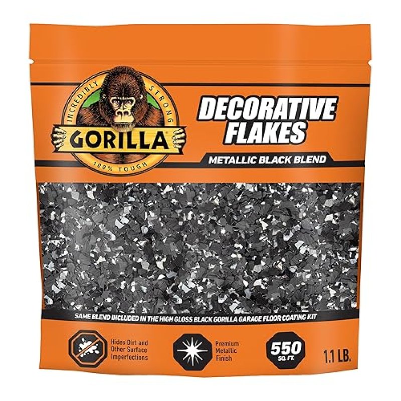GORILLA GARAGE FLOOR COATING METALLIC BLACK FLAKES COVERS 550 SQ. FT. EPOXY CONCRETE USE