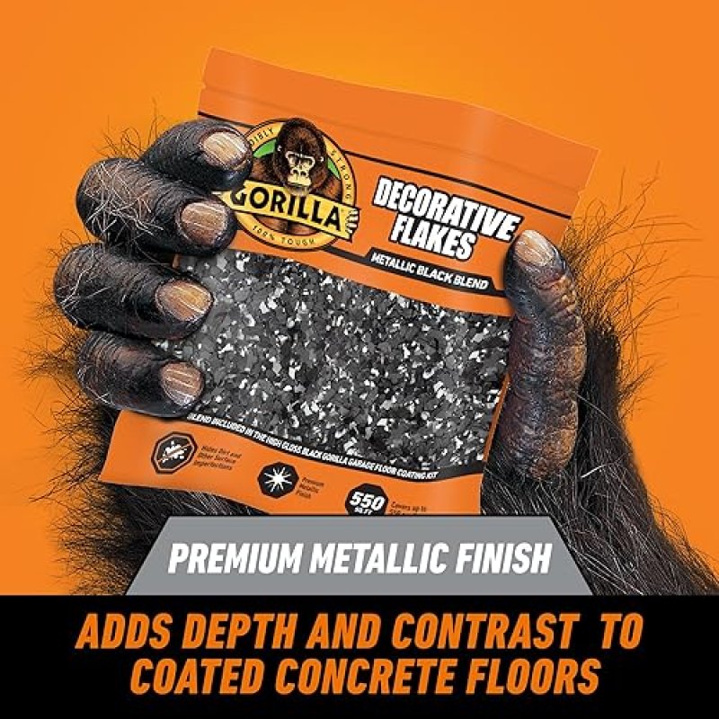 GORILLA GARAGE FLOOR COATING METALLIC BLACK FLAKES COVERS 550 SQ. FT. EPOXY CONCRETE USE