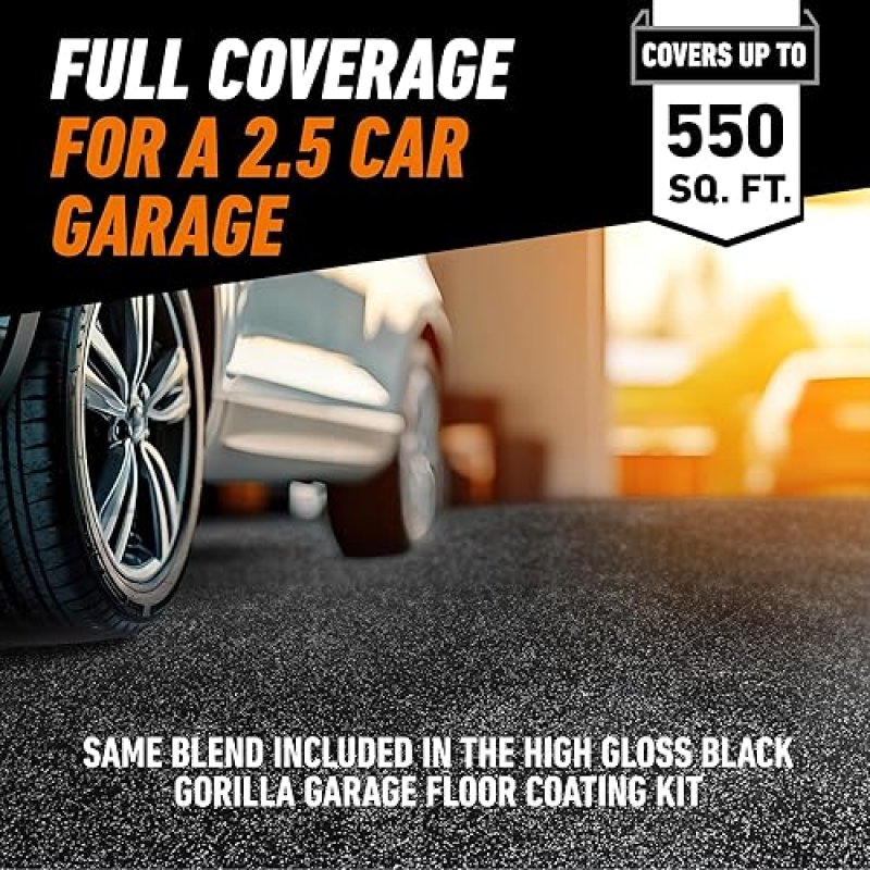 GORILLA GARAGE FLOOR COATING METALLIC BLACK FLAKES COVERS 550 SQ. FT. EPOXY CONCRETE USE