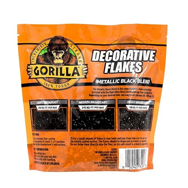 GORILLA GARAGE FLOOR COATING METALLIC BLACK FLAKES COVERS 550 SQ. FT. EPOXY CONCRETE USE