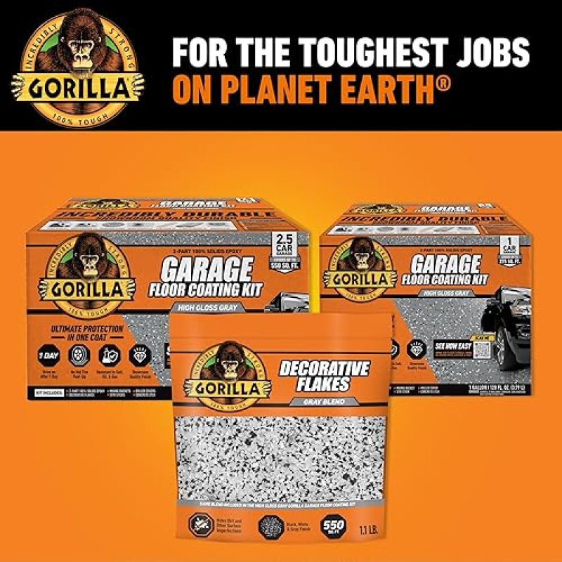 GORILLA GARAGE FLOOR COATING DECORATIVE FLAKES GRAY BLACK WHITE BLEND 550 SQ. FT. COVERAGE