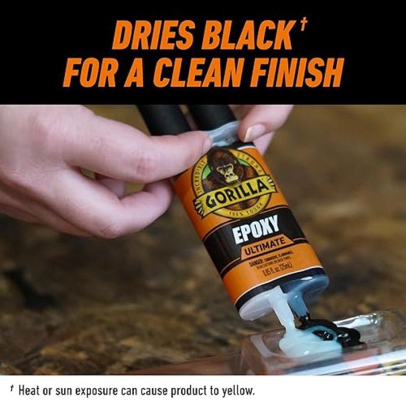 GORILLA EPOXY ULTIMATE WATERPROOF 10-MINUTE SET PERMANENT BOND BLACK DRY 0.85OZ SYRINGE