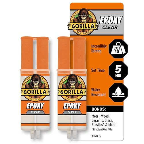 GORILLA CLEAR 2-PART EPOXY SYRINGE 0.85OZ PACK OF 2 - 5 MINUTE SET, STRONG BONDING GLUE