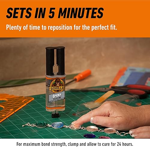 GORILLA CLEAR 2-PART EPOXY SYRINGE 0.85OZ PACK OF 2 - 5 MINUTE SET, STRONG BONDING GLUE