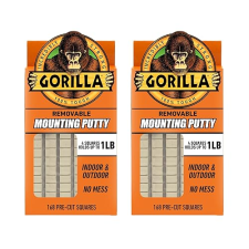 GORILLA MOUNTING PUTTY NATURAL TAN, 168 PRE-CUT SQUARES PACK OF 2 NON-TOXIC, REMOVABLE