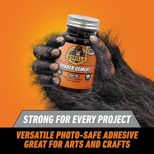 GORILLA RUBBER CEMENT 4OZ PACK OF 2 WITH BRUSH - CLEAR, NON-YELLOWING, EASY TO USE GLUE