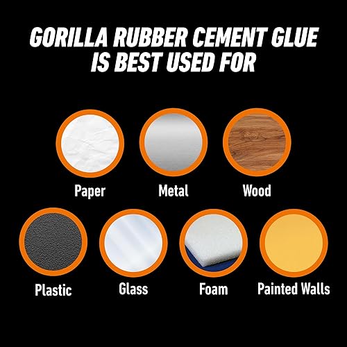 GORILLA RUBBER CEMENT 4OZ PACK OF 2 WITH BRUSH - CLEAR, NON-YELLOWING, EASY TO USE GLUE