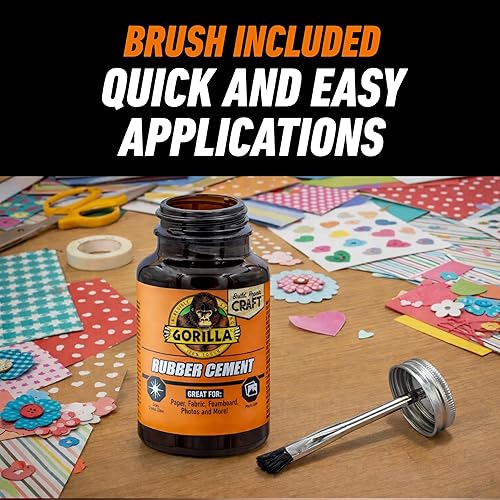GORILLA RUBBER CEMENT 4OZ PACK OF 2 WITH BRUSH - CLEAR, NON-YELLOWING, EASY TO USE GLUE