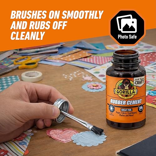 GORILLA RUBBER CEMENT 4OZ PACK OF 2 WITH BRUSH - CLEAR, NON-YELLOWING, EASY TO USE GLUE
