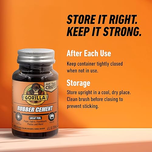GORILLA RUBBER CEMENT 4OZ PACK OF 2 WITH BRUSH - CLEAR, NON-YELLOWING, EASY TO USE GLUE