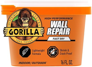 GORILLA HEAVY DUTY WALL REPAIR SPACKLING AND PRIMER, 16 OZ WHITE TUB FOR WALL PATCHING