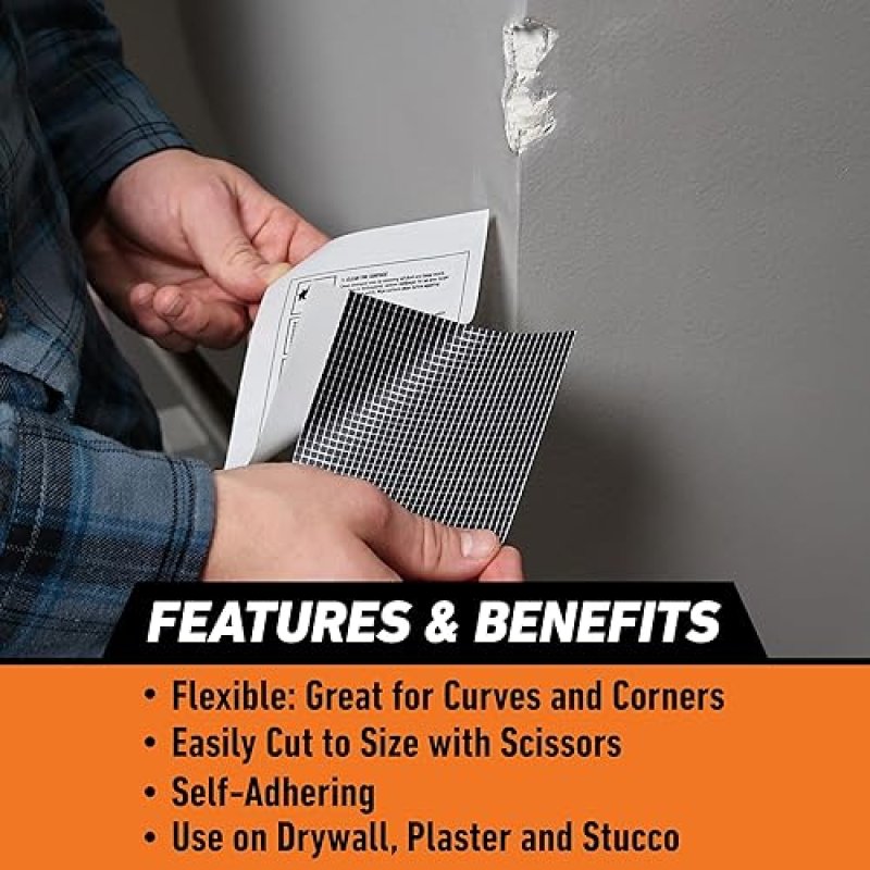 GORILLA 4X4 INCH FLEXIBLE WALL REPAIR PATCH DURABLE, PROFESSIONAL WALL CEILING FIXES, 1 PACK