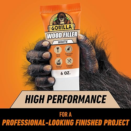 GORILLA WHITE WOOD FILLER 6OZ TUBE WATER RESISTANT ALL PURPOSE WOOD REPAIR FOR INDOOR OUTDOOR