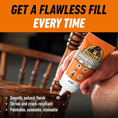 GORILLA WHITE WOOD FILLER 6OZ TUBE WATER RESISTANT ALL PURPOSE WOOD REPAIR FOR INDOOR OUTDOOR