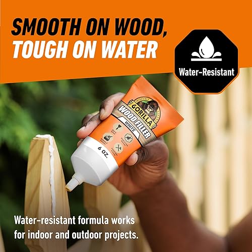 GORILLA WHITE WOOD FILLER 6OZ TUBE WATER RESISTANT ALL PURPOSE WOOD REPAIR FOR INDOOR OUTDOOR