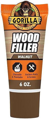 GORILLA WALNUT WOOD FILLER 6OZ TUBE WATER RESISTANT, INDOOR OUTDOOR REPAIR PASTE