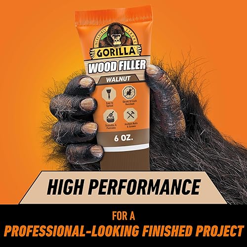 GORILLA WALNUT WOOD FILLER 6OZ TUBE WATER RESISTANT, INDOOR OUTDOOR REPAIR PASTE