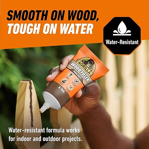 GORILLA WALNUT WOOD FILLER 6OZ TUBE WATER RESISTANT, INDOOR OUTDOOR REPAIR PASTE