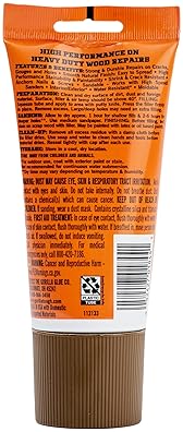 GORILLA WALNUT WOOD FILLER 6OZ TUBE WATER RESISTANT, INDOOR OUTDOOR REPAIR PASTE