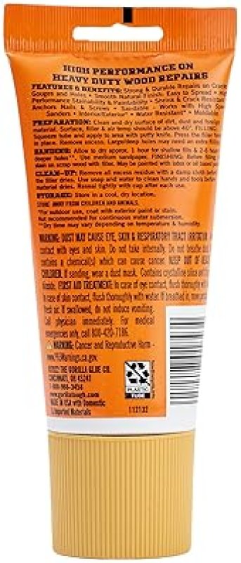 GORILLA ALL PURPOSE WOOD FILLER 6OZ GOLDEN OAK - WATER RESISTANT FOR INDOOR OUTDOOR USE