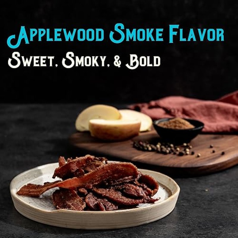 MEAT ARTISAN APPLEWOOD SMOKED UNCURED BACON JERKY - GLUTEN FREE, NO MSG, NO NITRATES - 3OZ GOURMET SNACK