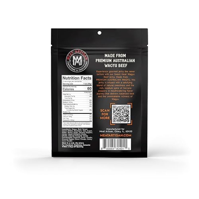 MEAT ARTISAN AUSTRALIAN WAGYU BEEF JERKY SWEET HEAT - HIGH PROTEIN, GLUTEN FREE, NO MSG 3OZ