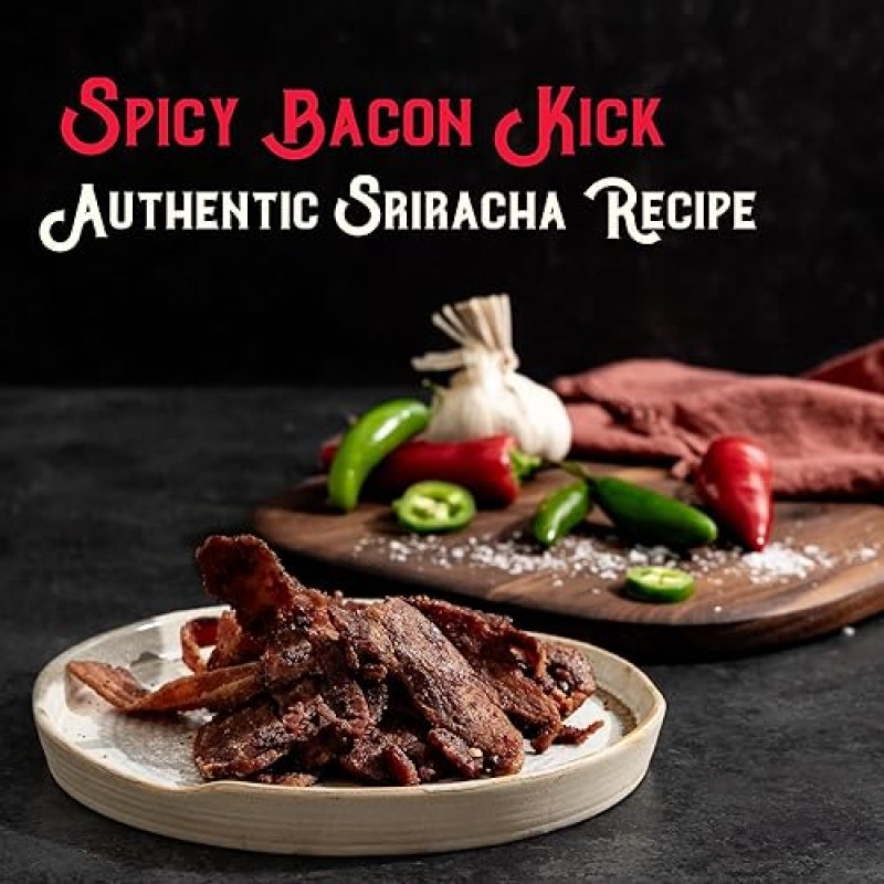 MEAT ARTISAN SRIRACHA APPLEWOOD SMOKED BACON JERKY - GLUTEN FREE, NO MSG, NO NITRATES, 3OZ