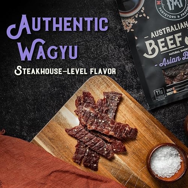 MEAT ARTISAN AUSTRALIAN WAGYU BEEF JERKY ASIAN BBQ STYLE - HIGH PROTEIN, GLUTEN-FREE, NO MSG, 3OZ