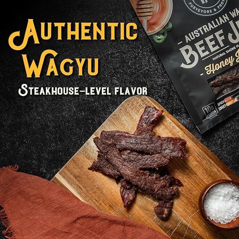 MEAT ARTISAN AUSTRALIAN WAGYU BEEF JERKY HONEY JALAPEñO - HIGH PROTEIN, GLUTEN FREE, NO MSG, 3OZ