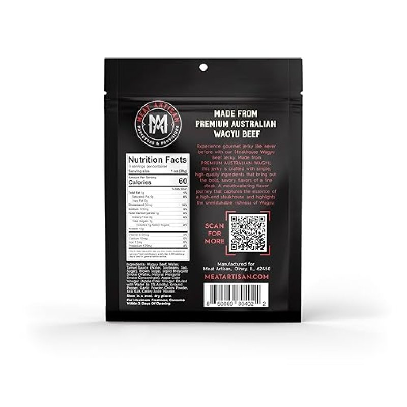 MEAT ARTISAN AUSTRALIAN WAGYU BEEF JERKY - HIGH PROTEIN, GLUTEN FREE, NO MSG, 3OZ 85G