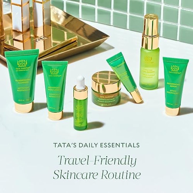 TATA HARPER DAILY ESSENTIALS SKINCARE SET TRAVEL SIZE 7-STEP NATURAL SKINCARE ROUTINE