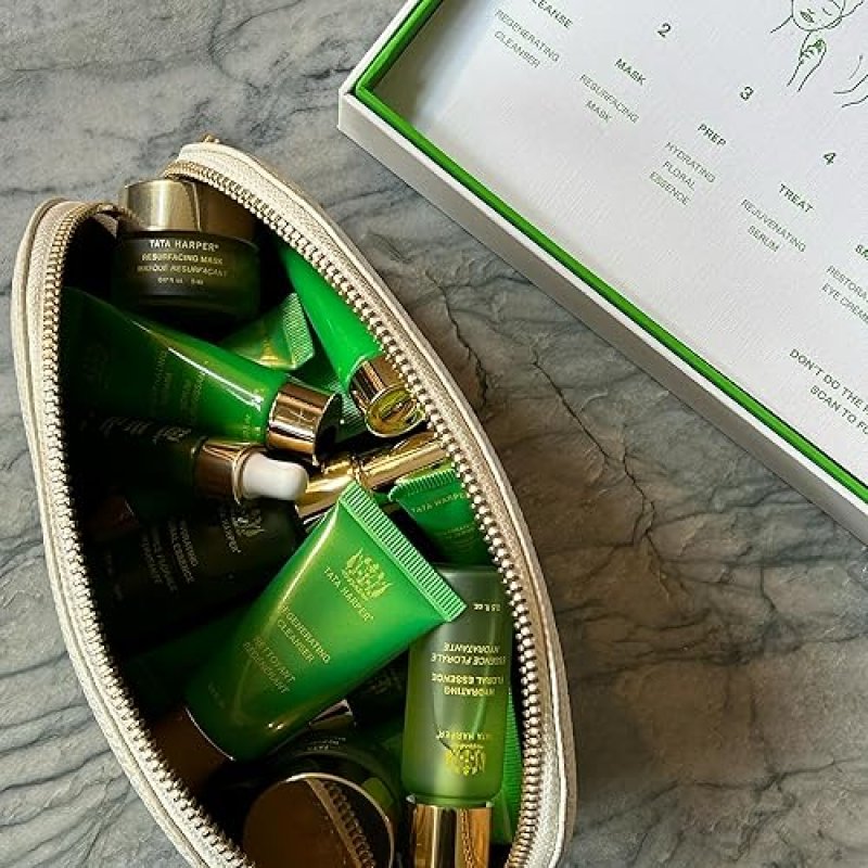 TATA HARPER DAILY ESSENTIALS SKINCARE SET TRAVEL SIZE 7-STEP NATURAL SKINCARE ROUTINE
