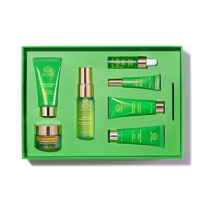 TATA HARPER DAILY ESSENTIALS SKINCARE SET TRAVEL SIZE 7-STEP NATURAL SKINCARE ROUTINE