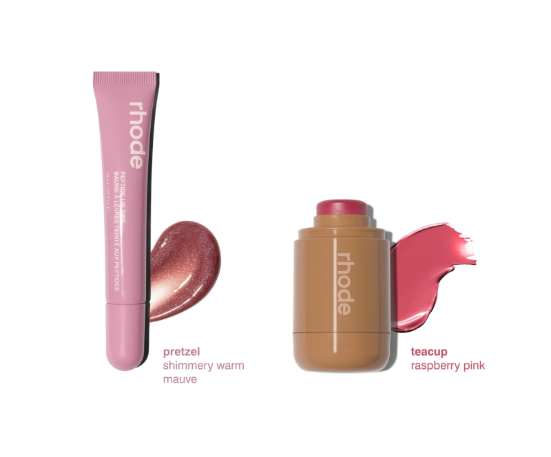 RHODE THE DUOS POCKET BLUSH + PEPTIDE LIP TINT  TEACUP + PRETZEL -  A RASPBERRY MAUVE PAIR