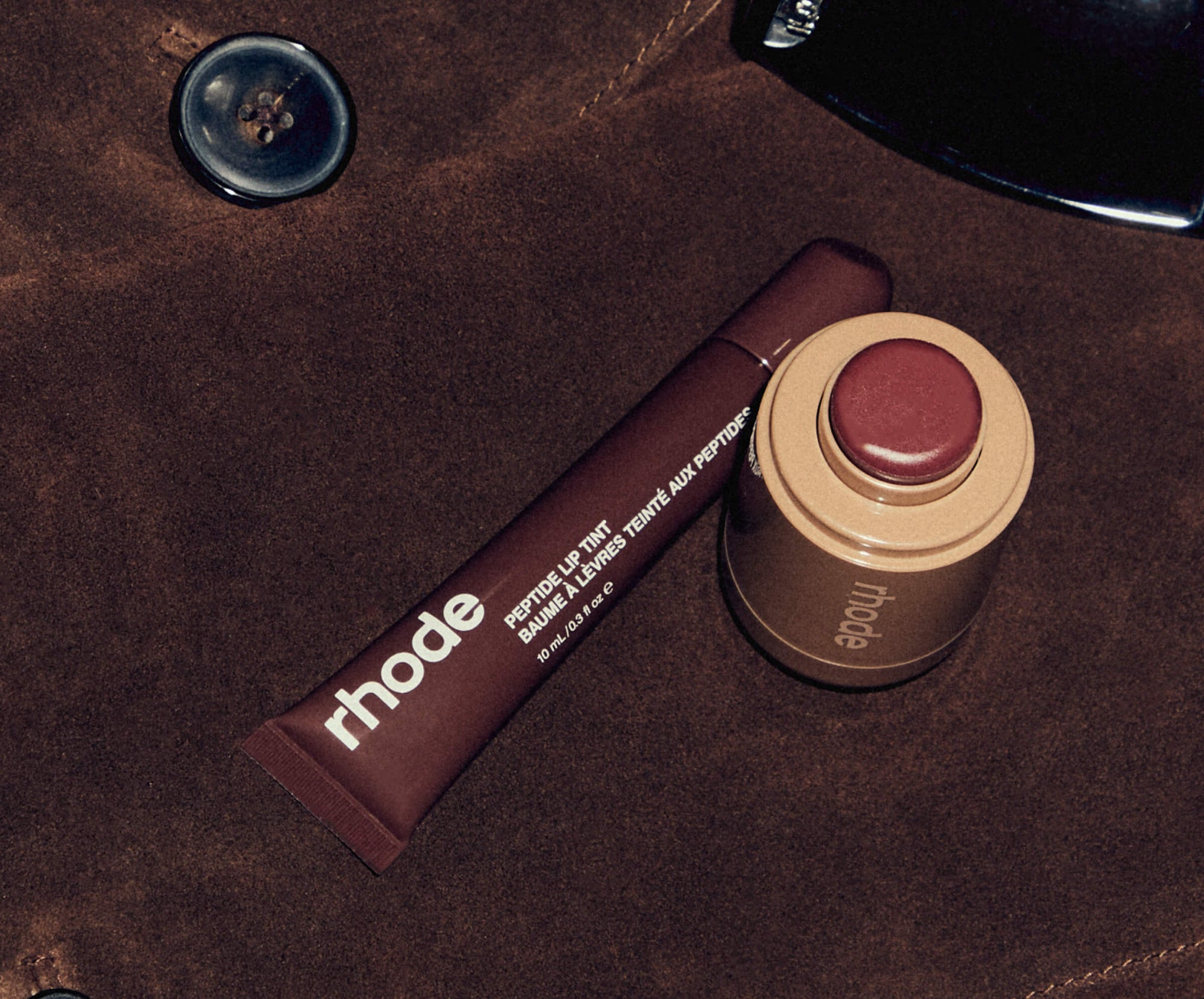 RHODE THE DUOS POCKET BLUSH + PEPTIDE LIP TINT  TOASTED TEDDY + ESPRESSO -  A TOASTY BROWN PAIR