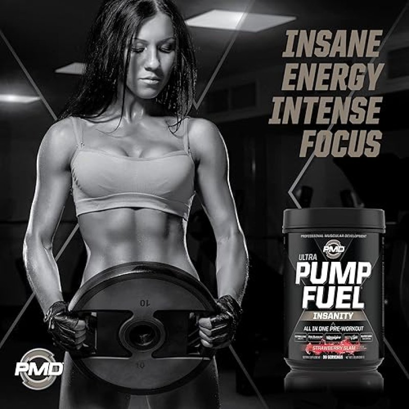 PMD SPORTS PUMP FUEL ULTRA INSANITY PRE WORKOUT POWDER FOCUS, ENDURANCE RECOVERY, STRAWBERRY